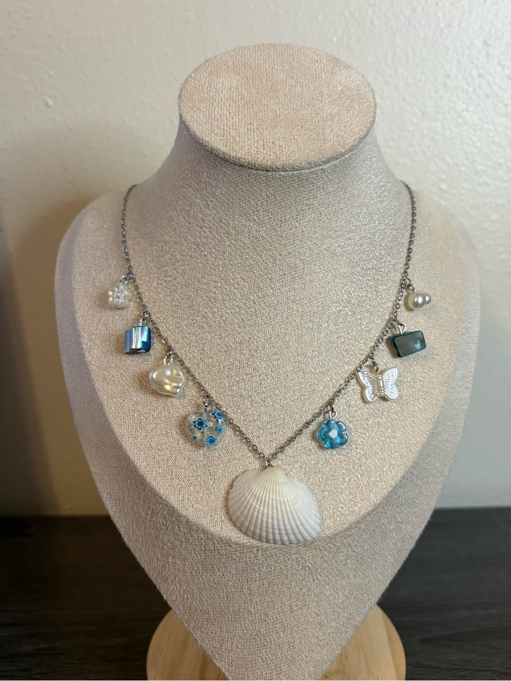 Handmade Silver Blue/Pearl Charm Necklace | Waterproof & Tarnish Resistant